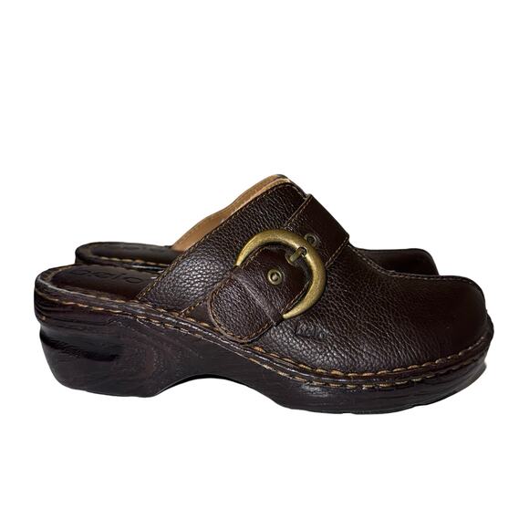 Bølo Brown Leather Buckle Clogs Size 7 EU 38 Slip-On Comfort Mule Sandals - Picture 5 of 9